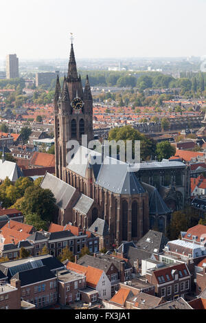 Old church in Delft, seen from the tower of the New Church Stock Photo