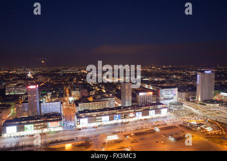 Warsaw cityscape at night, capital city of Poland, city centre, downtown, Marszalkowska Street, view from above Stock Photo