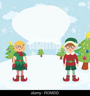 Bubble Speech Christmas Elves Glasses Couple Stock Vector