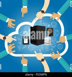 IaaS Infrastructure as a service shared hosting hardware in the cloud storage database server  virtualization Stock Vector