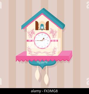 cuckoo clock bird vector on wall flat cute Stock Vector