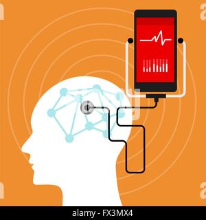 mental brain health monitoring mobile phone Stock Vector