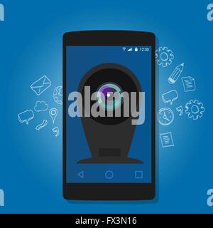 online mobile phone camera webcam security surveillance internet Stock Vector