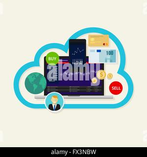 online stocks forex index trading cloud mobile Stock Vector