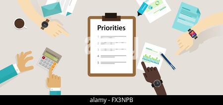 priorities priority list desk business personal Stock Vector