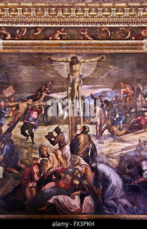 The Crucifixion ('detail') by Tintoretto, in Sala Albergo, Scuola Grande di San Rocco, Sestiere di San Polo, Venice, Italy, Stock Photo