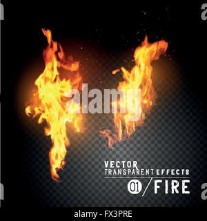 Realistic Vector Fire Flames. Transparent vector effects.  Flames with sparks. Vector illustration. Stock Vector