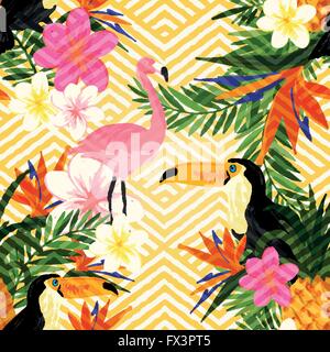 Tropical Geometric Summer. Tropical summer seamless vector pattern background. Stock Vector