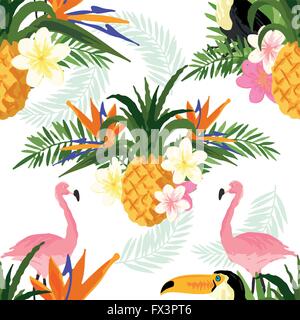 Tropical Vector Summer. Tropical summer seamless vector pattern background. Stock Vector