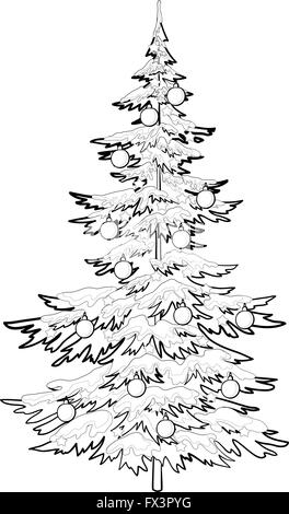 Christmas tree with ornaments, contours Stock Vector