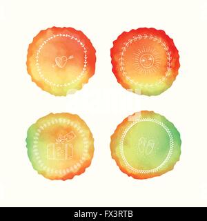 Vector watercolor stains and hand drawn doodle elements. Hand painted circles collection. Stock Vector