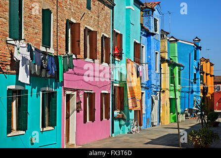 Colorful houses of picturesque  Burano island, Venice, Veneto, Italy. Stock Photo