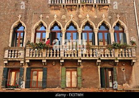 Beautiful balcony at Sestiere ('district') di Cannaregio, Venice, Veneto, Italy Stock Photo