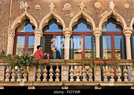 Beautiful balcony at Sestiere ('district') di Cannaregio, Venice, Veneto, Italy Stock Photo
