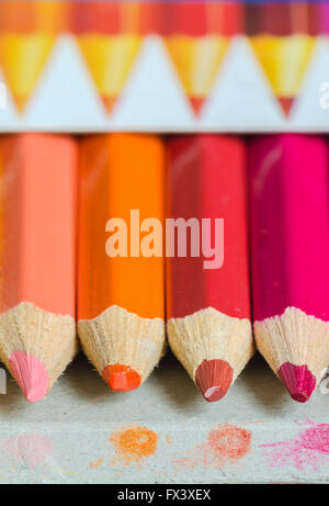 colored pencils in the box,close up view,soft focus. Stock Photo