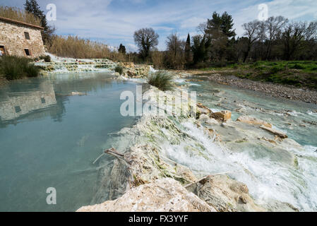 Cascate del Mulino (Mill waterfall) at the spa of Saturnia, Grosetto, Tuscany, Italy, Europe Stock Photo