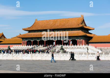 Beijing, China - October 27, 2015: Large crowed of tourists near The Hall of Supreme Harmony in the Forbidden City in Beijing Stock Photo