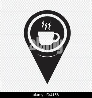 Map Pin Pointer Hot coffee cup icon Stock Vector