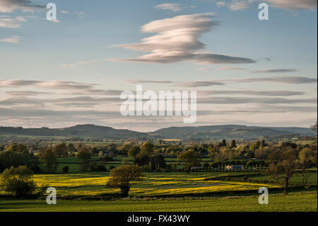 A rare lenticular cloud seen over Herefordshire, UK. These are technically called altocumulus lenticularis Stock Photo