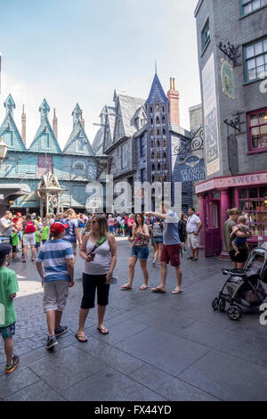 Tourists In Diagon Alley Area Of The Wizarding World Of Harry Potter Attraction At Universal Studios Orlando Florida Stock Photo