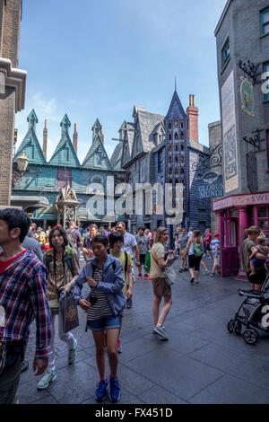 Tourists In Diagon Alley Area Of The Wizarding World Of Harry Potter Attraction At Universal Studios Orlando Florida Stock Photo
