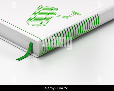 Safety concept: closed book, Cctv Camera on white background Stock Photo