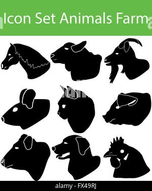 Icon Set Animals Farm with 9 icons for the creative use in graphic design Stock Vector