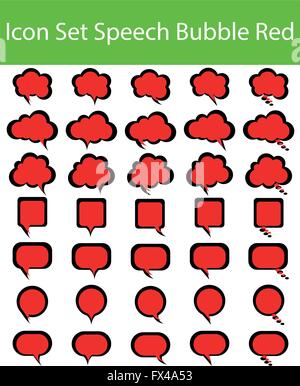 Icon Set Speech Bubble Red with 35 icons for different purchase Stock Vector