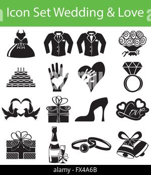 Icon Set Wedding and Love with 16 icons for the creative use in graphic design Stock Vector