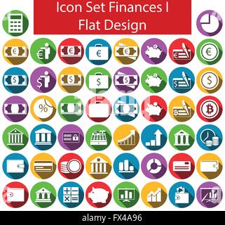 Flat Design Icon Set Finances I with 50 icons for the creative use in web an graphic design Stock Vector