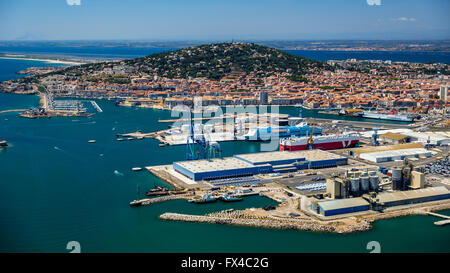 Aerial view, port of Sete, Mediterranean coast of France, Sète, France, Languedoc-Roussillon, France, Europe, the Mediterranean Stock Photo