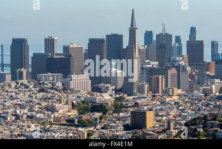 Aerial view, looking from the north to the Financial District with Transamerica Pyramid, San Francisco, San Francisco Bay Area, Stock Photo