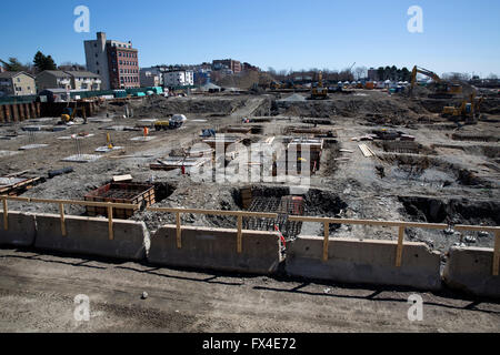 Housing construction site known as Portside at East Pier, East Boston, Massachusetts, USA Stock Photo