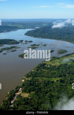 Aerial view, fishing village Periquito, river Rio Tapajos in the Amazon rainforest, planned dam Sao Luiz do Tapajós, Itaituba Stock Photo
