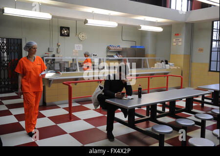 Paris, France. 11th Apr, 2016. A replica of the prison canteen from the series 'Orange is the new black' has been set up for an event of video service Netflix in Paris, France, 11 April 2016. Photo: ANDREJ SOKOLOW/dpa/Alamy Live News Stock Photo