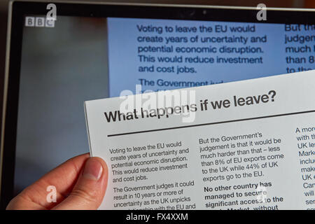 London, UK. 11th April, 2016. The EU referendum campaign leaflets will be sent to 27 million UK homes this week. David Cameron has defended a government pro-EU membership campaign amid criticism of the £9m public money it cost. Credit:  Marcin Rogozinski/Alamy Live News Stock Photo