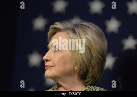 Port Washington, New York, USA. 11th Apr, 2016. HILLARY CLINTON, Democratic presidential primary leading candidate, has a discussion on gun violence prevention with Rep. S. Israel, and with activists who lost family members due to shootings. The activists shared their stories of personal loss, and Hillary Clinton, the former Secretary of State and U.S. Senator from New York, called for stronger gun legislation. Clinton had several Long Island events scheduled this day, and the New York presidential primary is April 19. Credit:  Ann Parry/ZUMA Wire/Alamy Live News Stock Photo