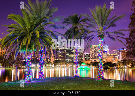 Orlando, Florida, USA downtown skyline at Eola Lake. Stock Photo