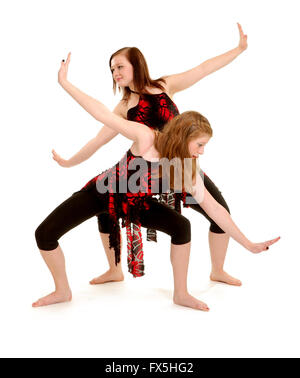 Two Female Teenage Contemporary Dancers in Recital Costume Duet Stock Photo