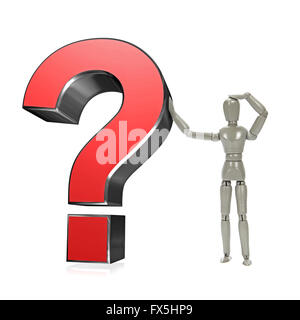 Grey mannequin with big red question mark isolated on white Stock Photo
