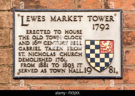 Tourist information plaque, Lewes, East Sussex, Stock Photo