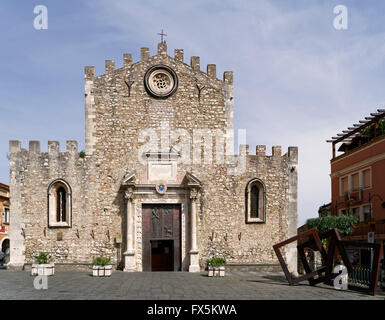The Cathedral of Taormina (the Duomo), a medieval church dedicated to St. Nicholas of Bari, is located along Corso Umberto, the Stock Photo