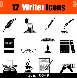 Set of twelve writer black icons. Vector illustration. Stock Vector