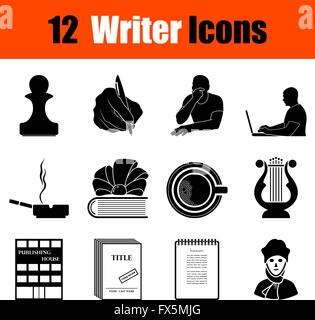 Set of twelve writer black icons. Vector illustration. Stock Vector