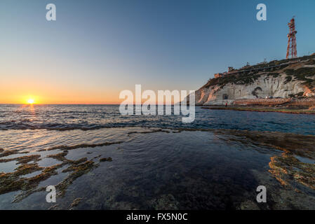 View of Rosh Hanikra from Achziv Beach, Israel Stock Photo