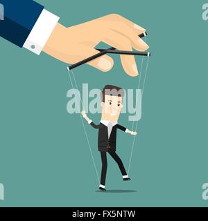 Businessman marionette on ropes controlled hand.  Business concept cartoon illustration Stock Vector