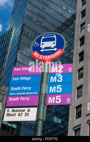 Bus Stop Sign on Fifth Avenue, NYC Stock Photo