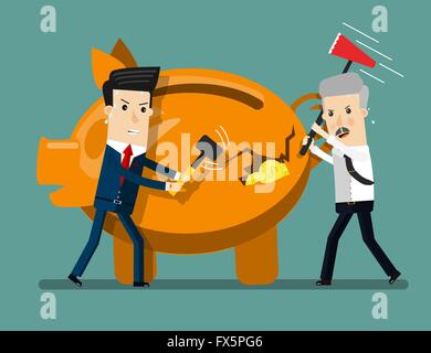 Piggy Bank Breaking By Hammer. Business concept cartoon illustration Stock Vector