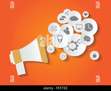 flat social media icons with speaker orange Stock Vector