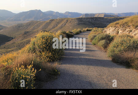 Quiet lane in mountains, Torre Vigia de los Lobos, Rodalquilar, Cabo de Gata natural park, Almeria, Spain Stock Photo